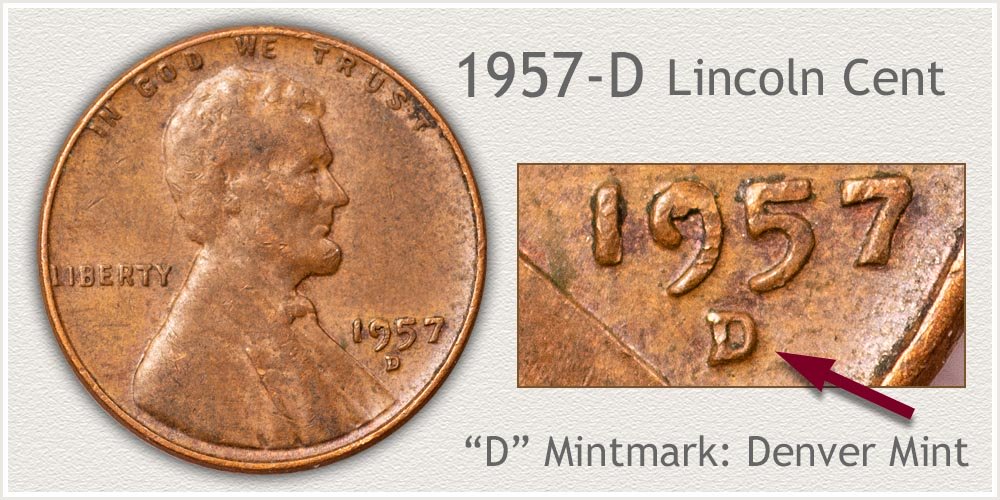 1957 D Penny Coin