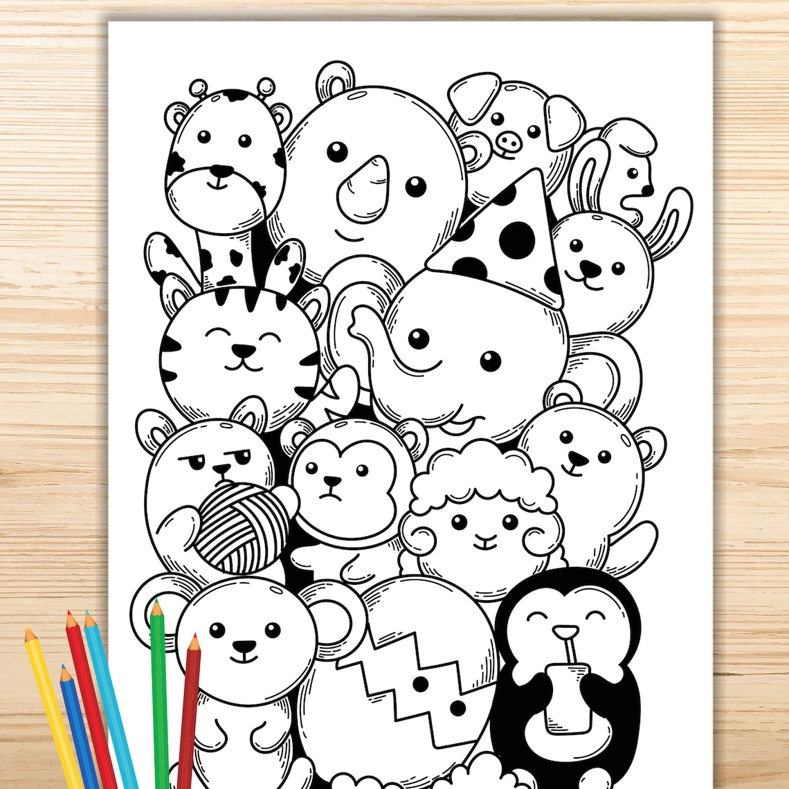 Doodle coloring pages printable animals