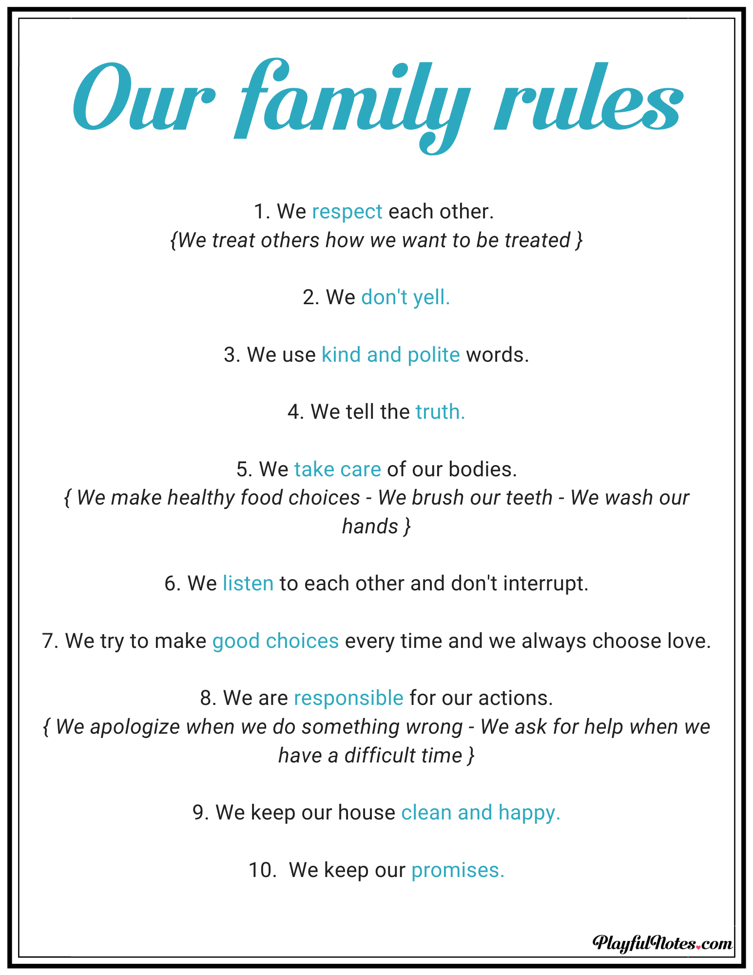 Family Rules Examples for Kids