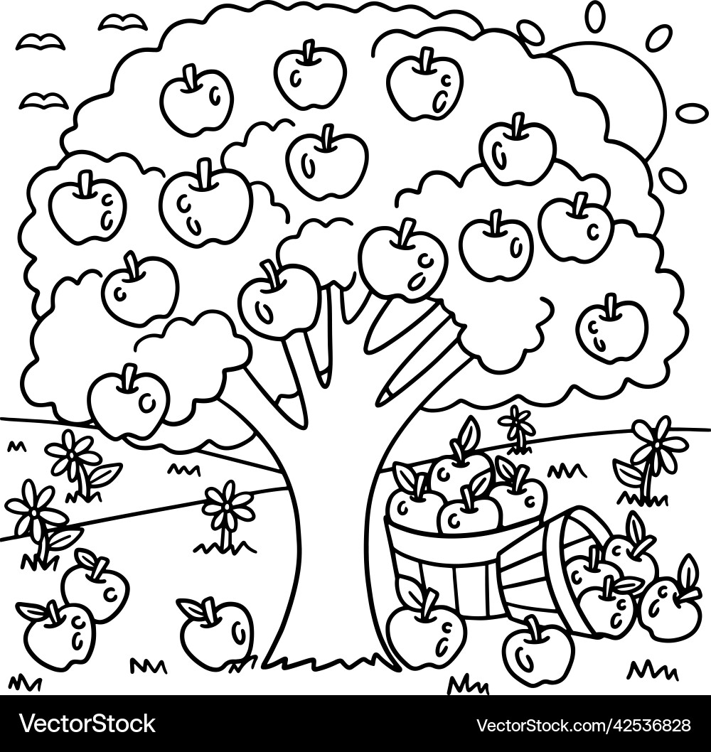 Fall coloring page of an apple tree