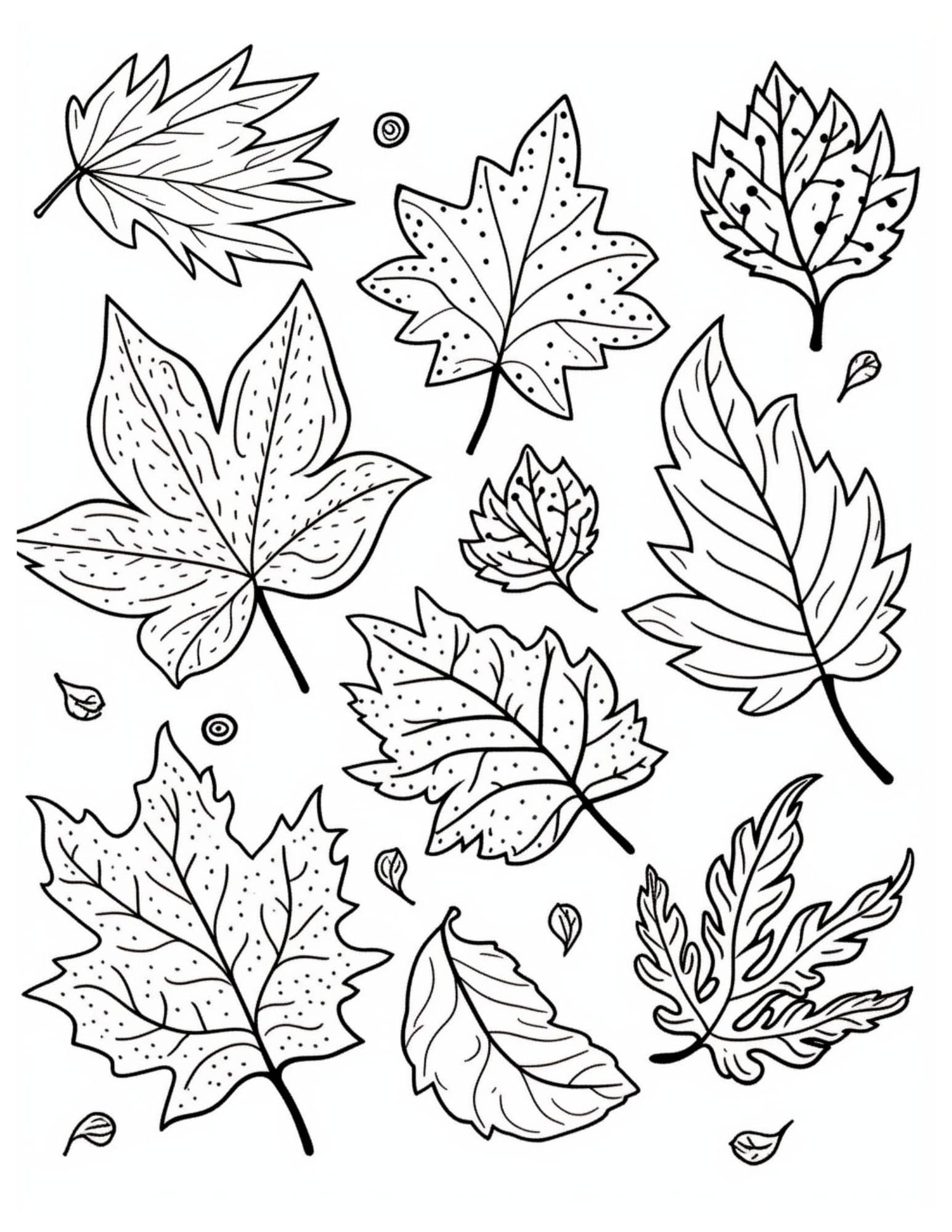 Fall coloring page of fall leaves