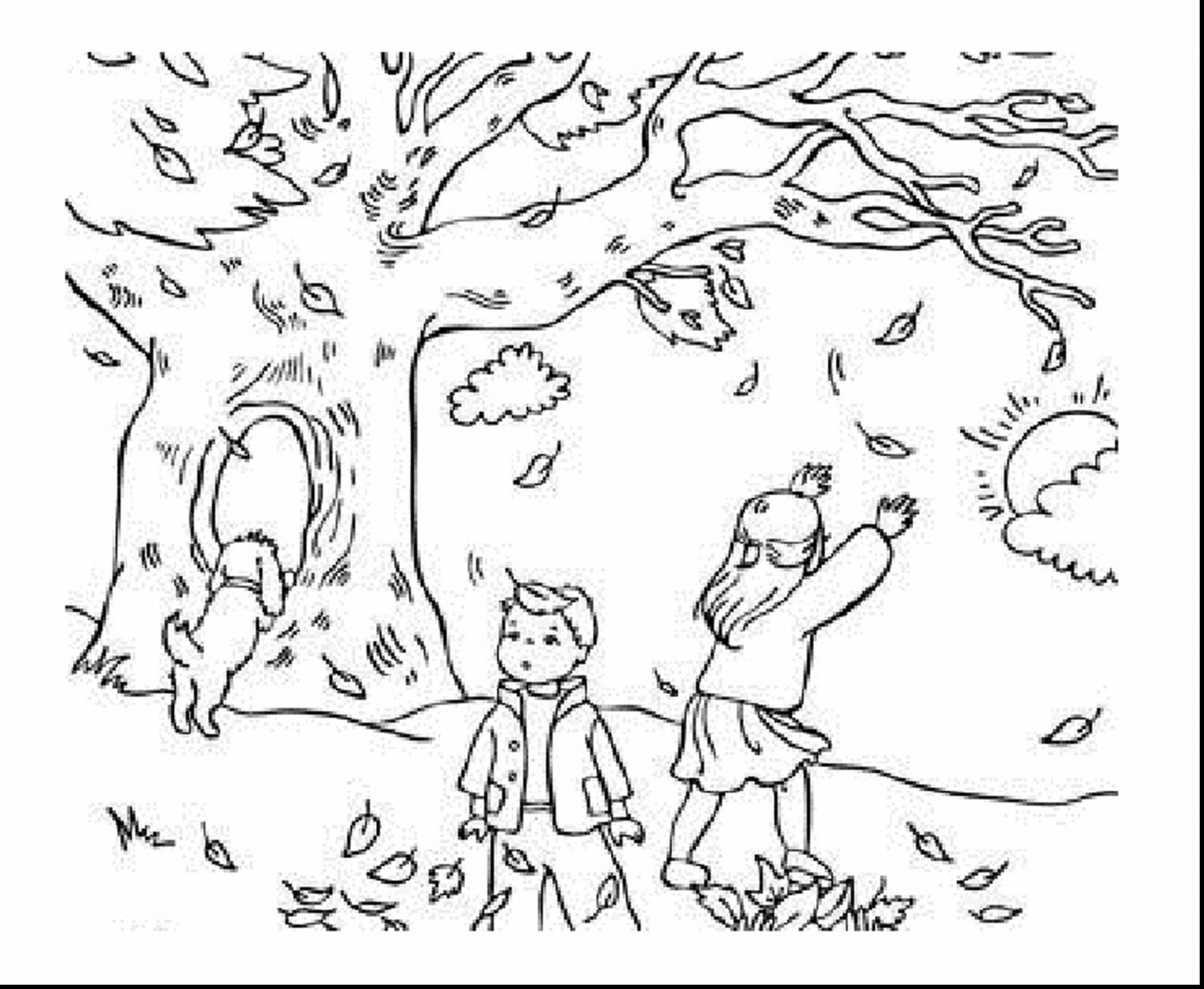 Fall coloring page of a landscape