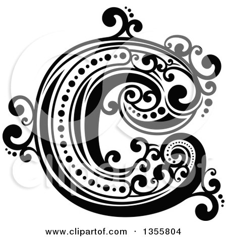 Print Style Uppercase Letter C with Flourishes